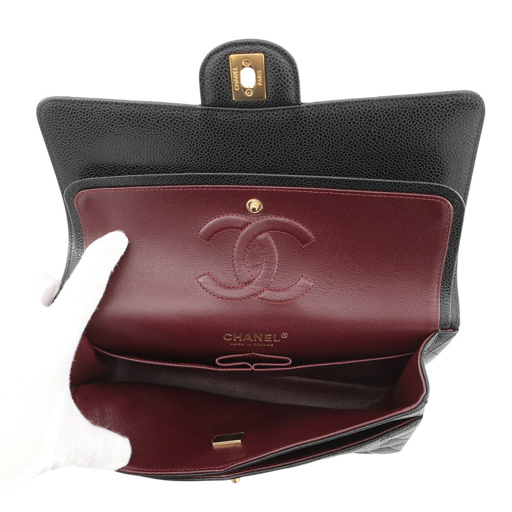 CHANEL Matelasse W Flap ChainShoulder Bag BlackA01112 Caviar Leather Size 25