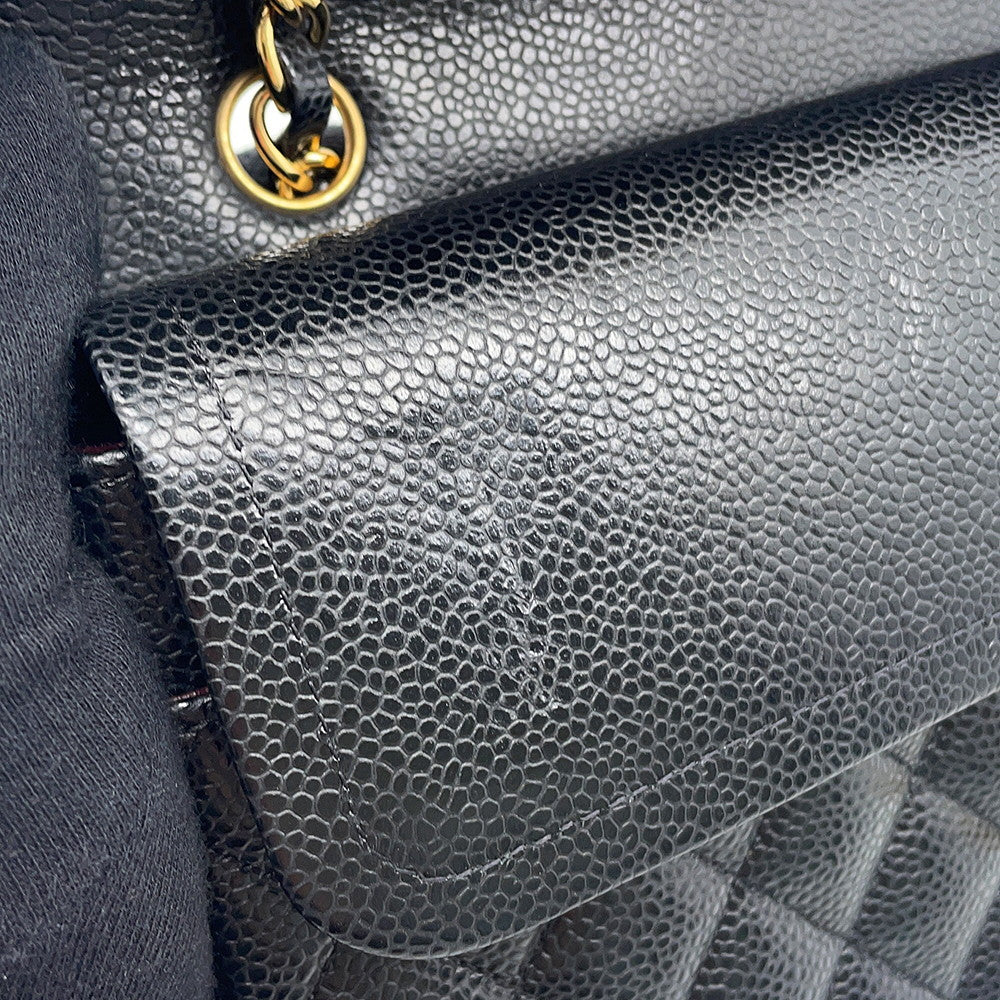 CHANEL Matelasse W Flap ChainShoulder Bag BlackA01112 Caviar Leather Size 25