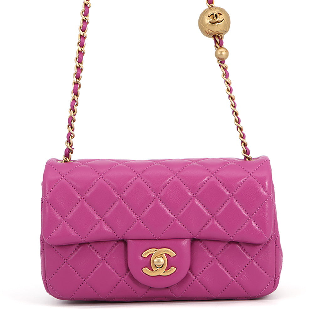 CHANEL Mini Matelasse ChainShoulder Bag PurpleAS1787 Lambskin Size 20