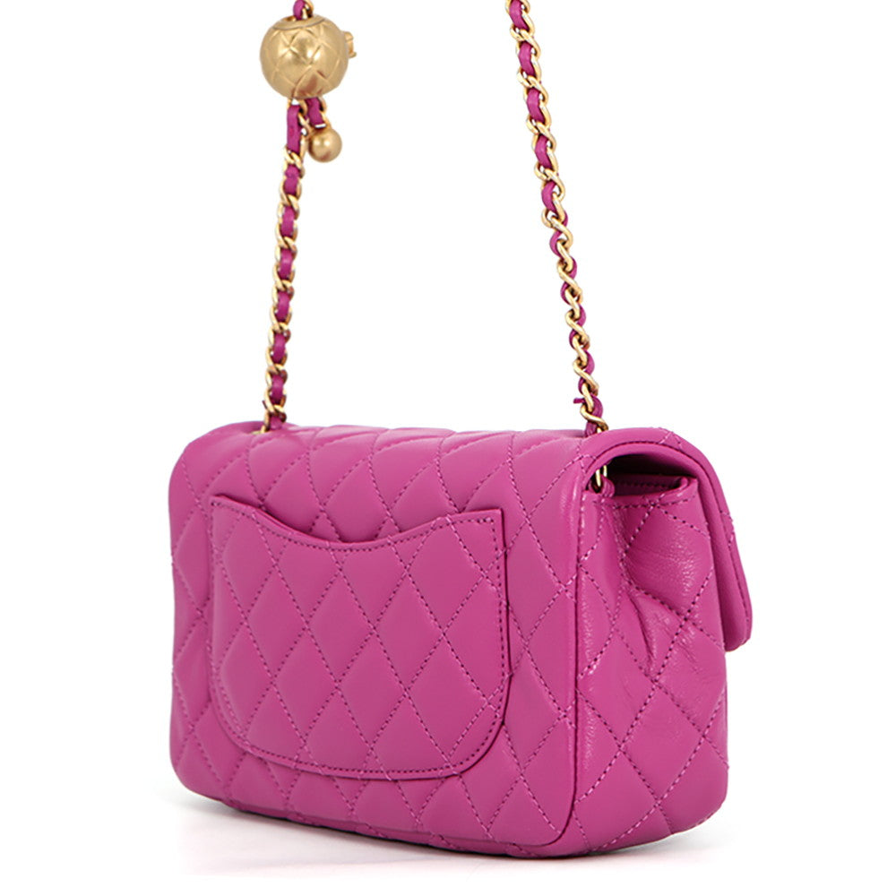 CHANEL Mini Matelasse ChainShoulder Bag PurpleAS1787 Lambskin Size 20