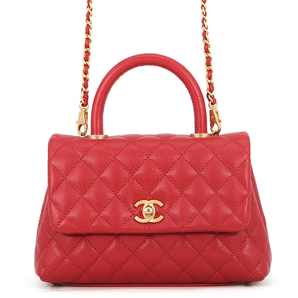 CHANEL Coco Handle 2WAYHandbag RedA92990 Caviar Leather Size XS