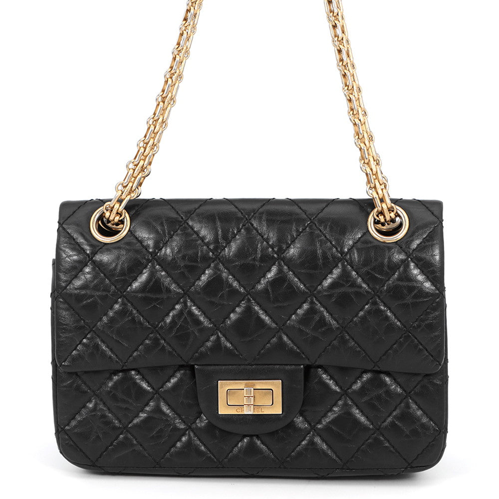 CHANEL 2.55 ChainShoulder Bag BlackAS0874 Aged Calf Leather Size Mini