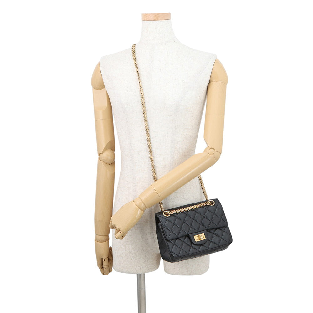 CHANEL 2.55 ChainShoulder Bag BlackAS0874 Aged Calf Leather Size Mini