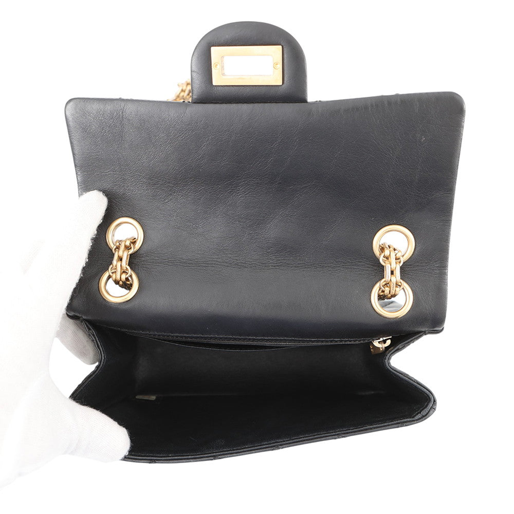 CHANEL 2.55 ChainShoulder Bag BlackAS0874 Aged Calf Leather Size Mini