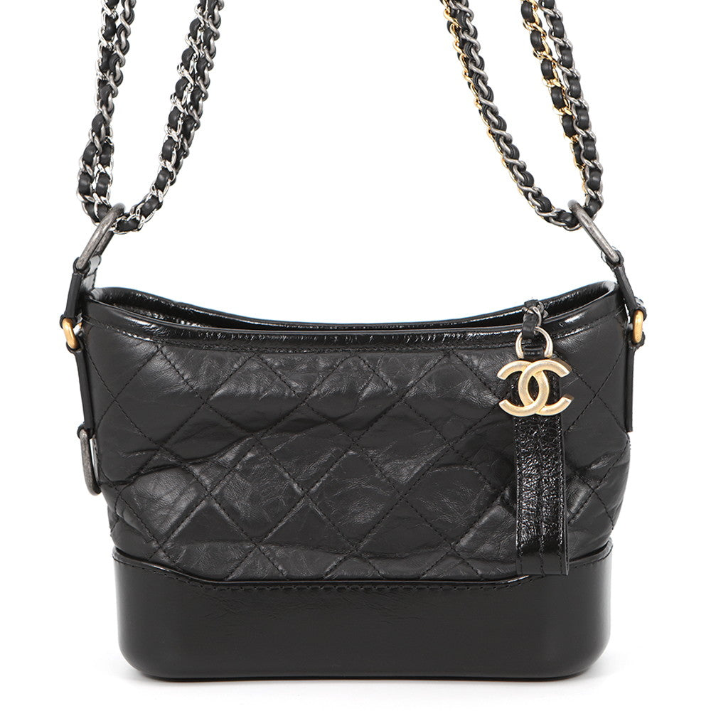 CHANEL Gabriel de CHANEL ChainShoulder Bag BlackA91810 Aged Calf Leather Size Small