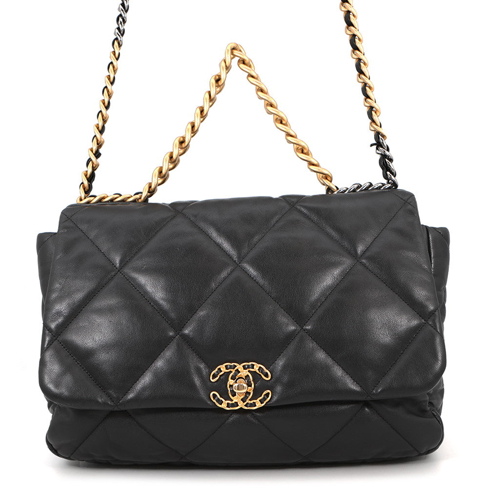 CHANEL CHANEL 19 Maxi Chain Shoulder Bag BlackAS1162 Shiny Calf Leather