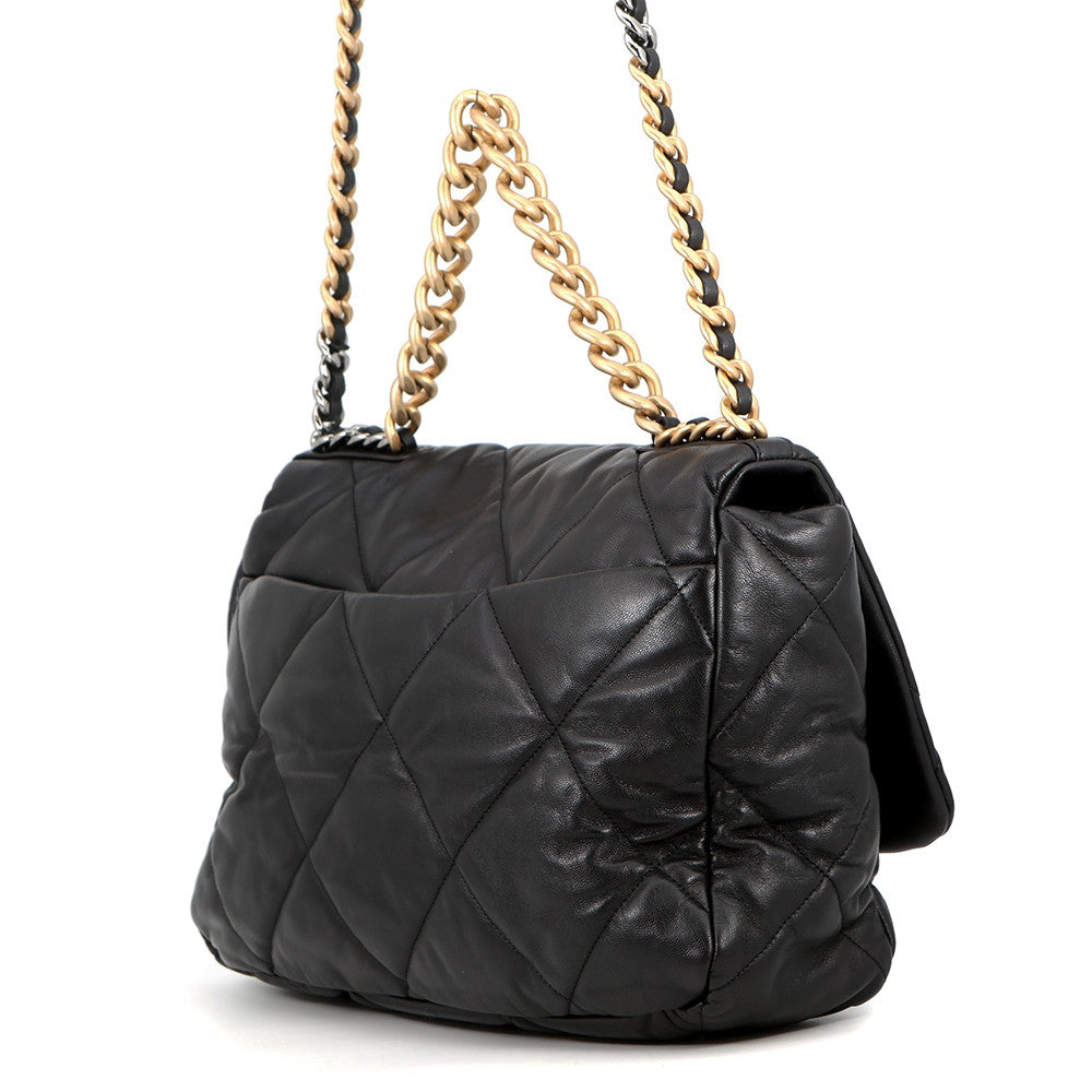 CHANEL CHANEL 19 Maxi Chain Shoulder Bag BlackAS1162 Shiny Calf Leather
