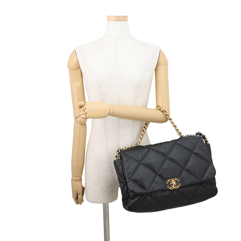CHANEL CHANEL 19 Maxi Chain Shoulder Bag BlackAS1162 Shiny Calf Leather
