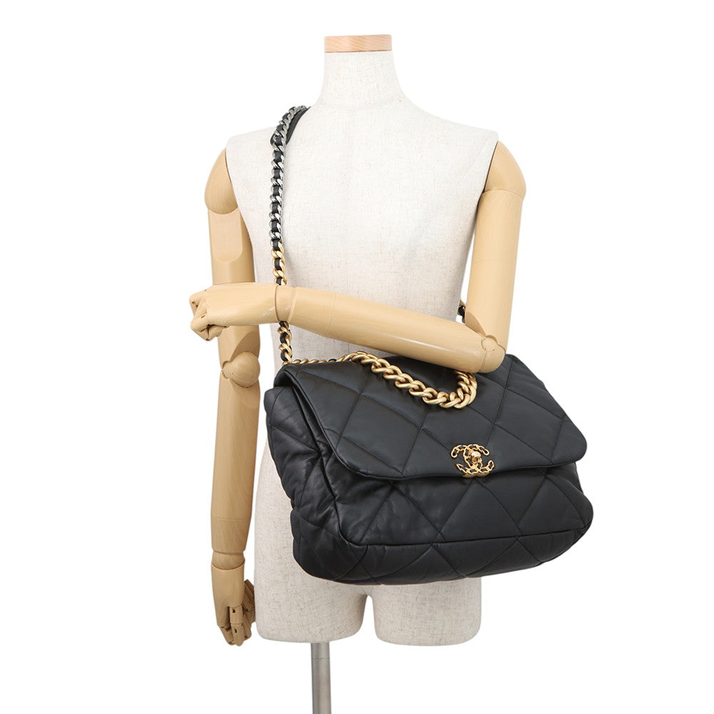 CHANEL CHANEL 19 Maxi Chain Shoulder Bag BlackAS1162 Shiny Calf Leather