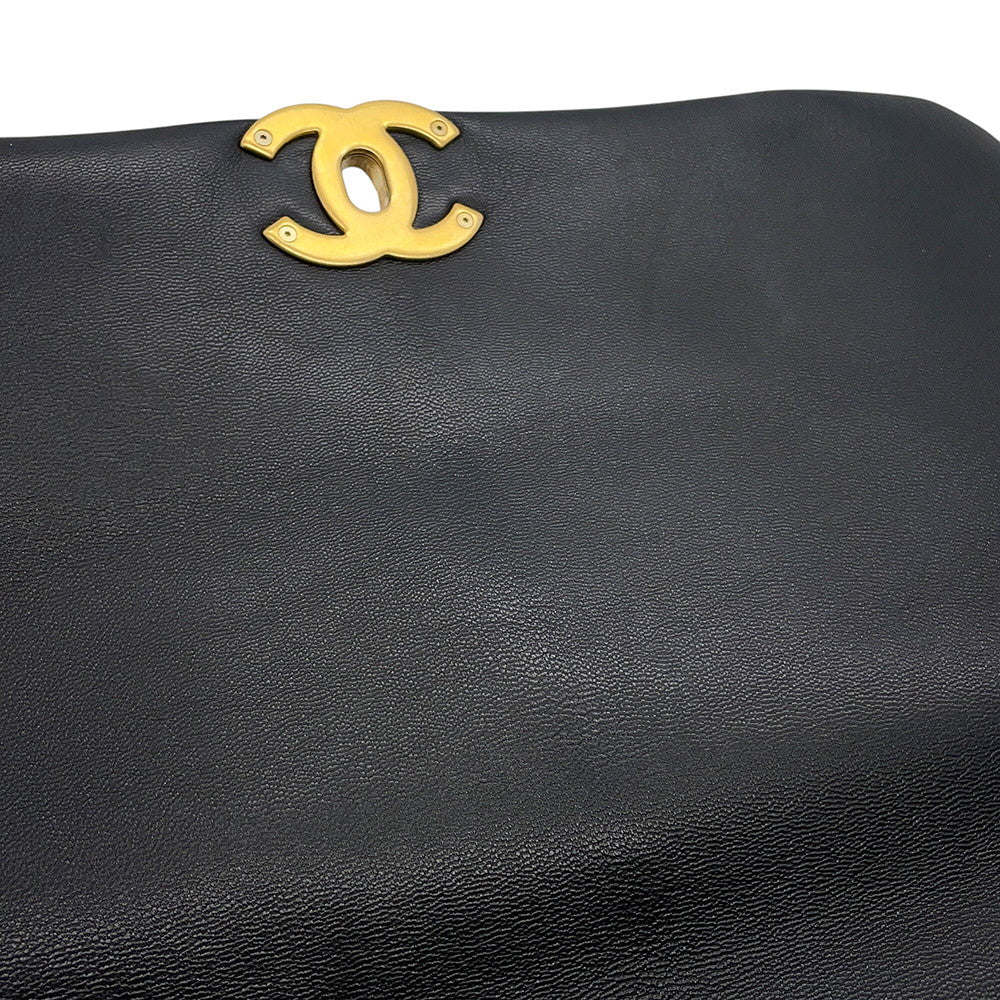 CHANEL CHANEL 19 Maxi Chain Shoulder Bag BlackAS1162 Shiny Calf Leather