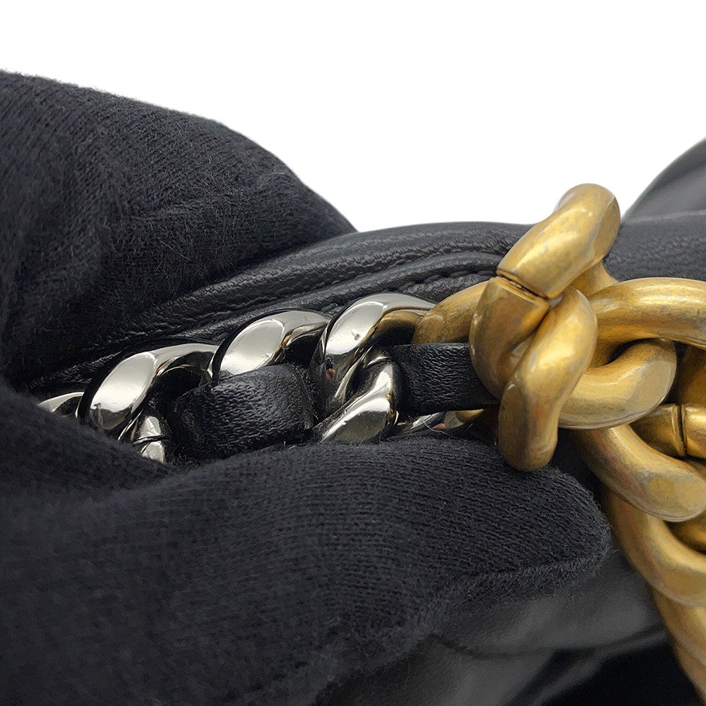 CHANEL CHANEL 19 Maxi Chain Shoulder Bag BlackAS1162 Shiny Calf Leather