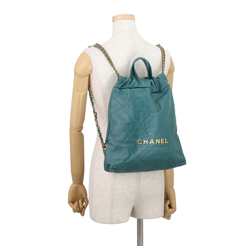 CHANEL CHANEL22 Backpack GreenAS3859 Shiny Calf Leather Size Small